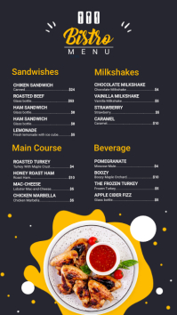 Black and Yellow Bistro Menu Design Digital Display (9:16) template