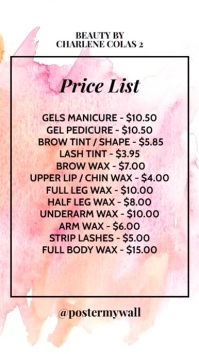 Simple Beauty Price List for Instagram Story template